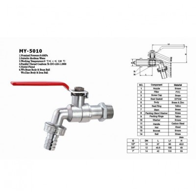 1/2" X 3/4", 3/4" X 1" Inch MY-5010 Competitive Priced Professional Nickle-plated Bibcock